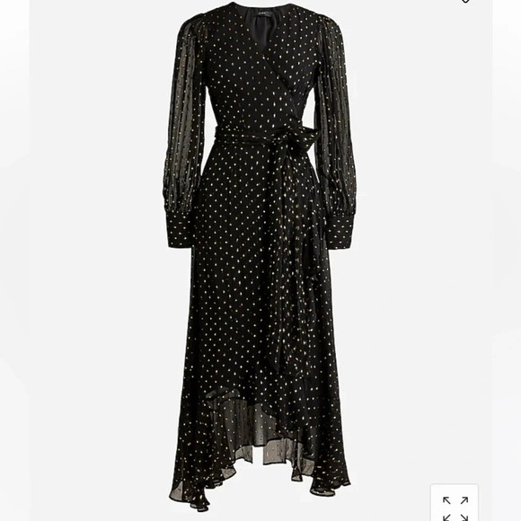 J. Crew Dresses & Skirts - New! J. Crew Ruffle-hem Lurex® chiffon wrap dress black long sleeve 18131
